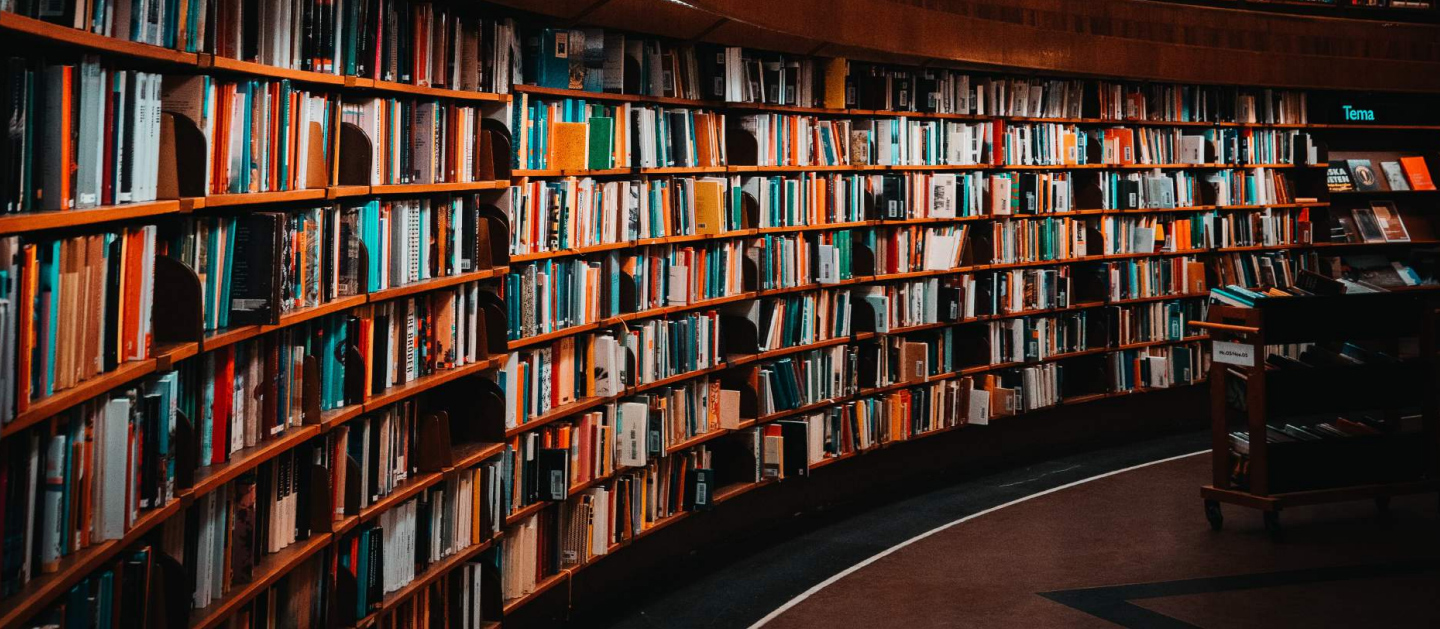 A shelf full of books, library.